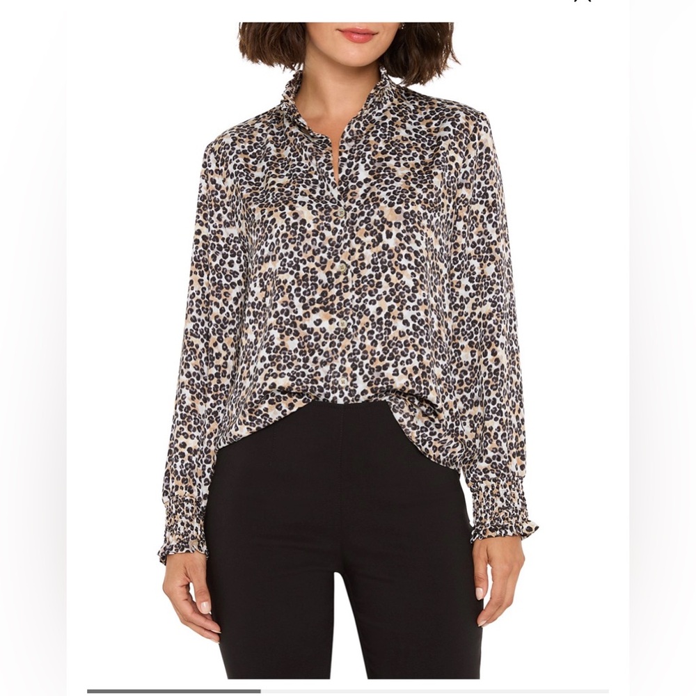 NIC+ZOE Little Leopard Mock Neck Blouse large petite